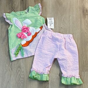 NWT RARE EDITIONS seersucker two piece Easter bunny outfit size 24 months